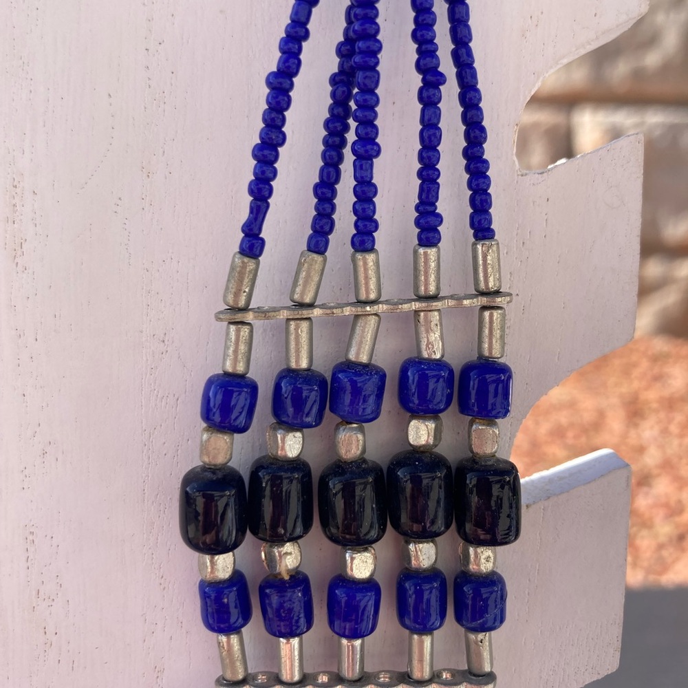 Tribal Style Necklace Blue Black Silver beads 22” - Picture 5 of 10